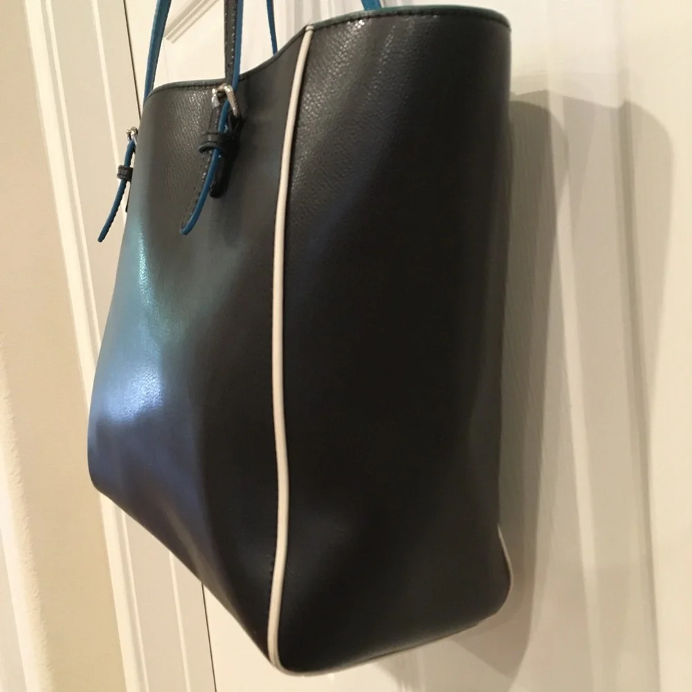 Coach Turnlock Tote bag Edgestain Leather Black Teal Turquoise L Handbag 38323 - Picture 7 of 16